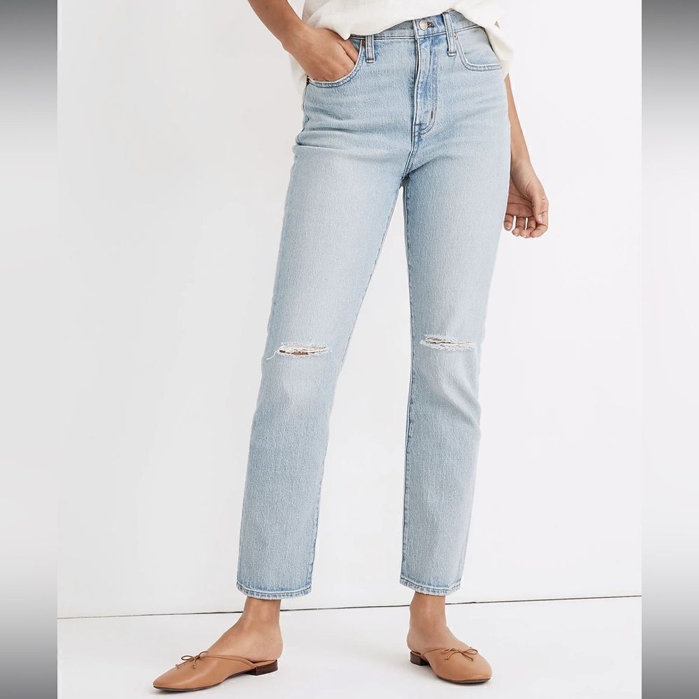 NWT MADEWELL The High-Rise Slim Crop Boyjean in Dumas Wash: Ripped Edition